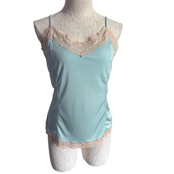 Vintage Lace Trim Camisole Aqua Blue Clubwear Tank M Y2K Balletcore The Limited - Picture 3 of 11